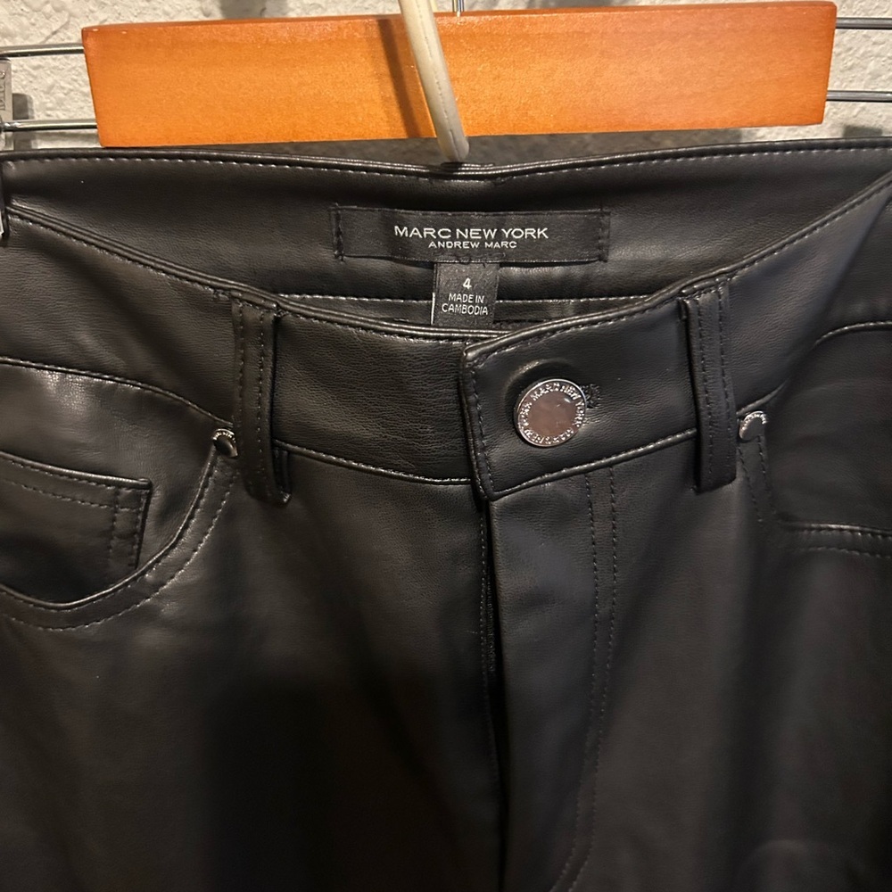 Marc New York Black Leather-Style Trousers - Picture 2 of 3